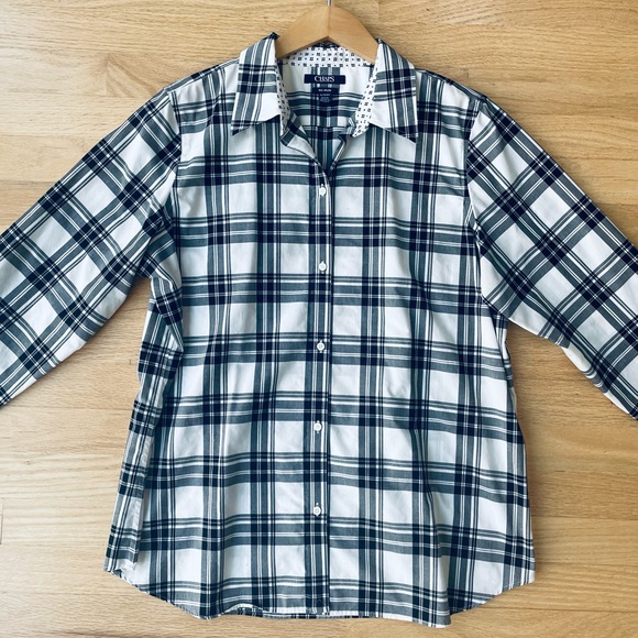 Chaps Tops - CHAPS No Iron Plaid Black and White Button Up Shirt Size XL Excellent Condition